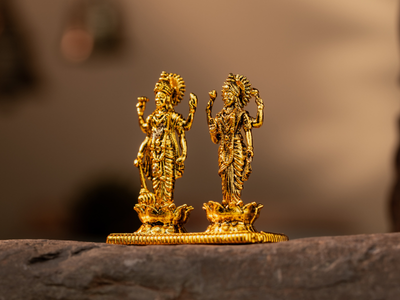 Antique plated Brass Lakshmi Narayan Idol. Small Statue